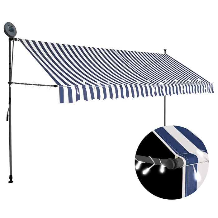 Copertină retractabilă manual cu LED, albastru & alb, 350 cm - WALTI WALTI