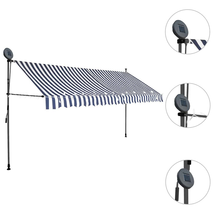 Copertină retractabilă manual cu LED, albastru & alb, 350 cm - WALTI WALTI