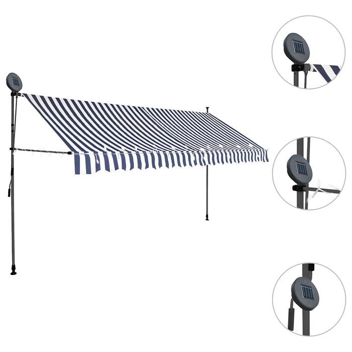 Copertină retractabilă manual cu LED, albastru & alb, 400 cm - WALTI WALTI