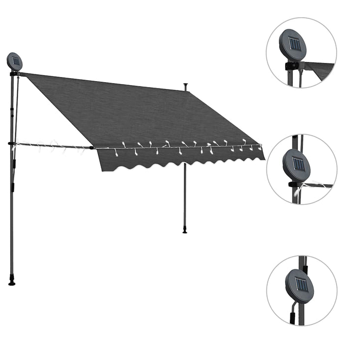Copertină retractabilă manual cu LED, antracit, 300 cm - WALTI WALTI