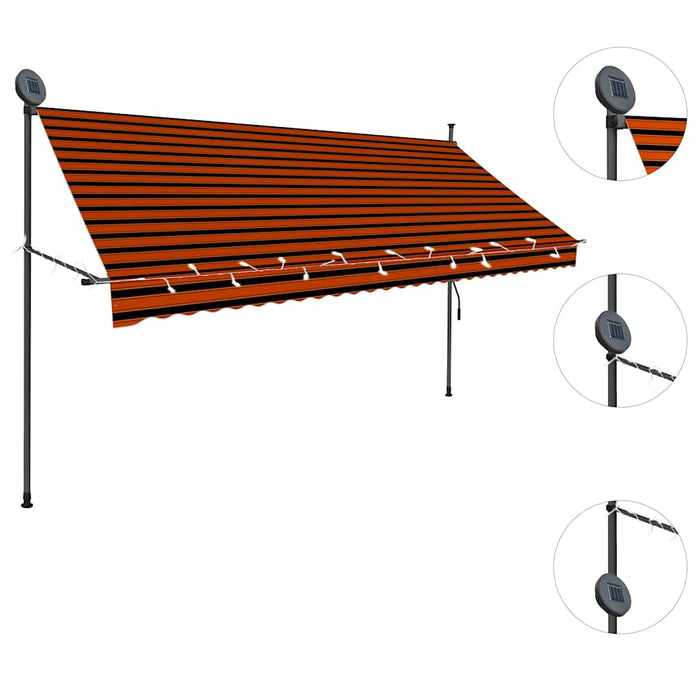 Copertină retractabilă manual cu LED, portocaliu & maro, 300 cm - WALTI WALTI