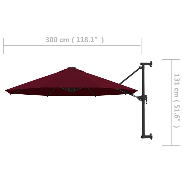 Umbrelă de soare de perete, stâlp metalic, roșu vișiniu, 300cm - WALTI WALTI