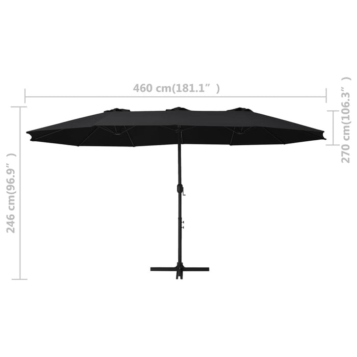 Umbrelă de soare exterior cu stâlp aluminiu, negru, 460x270 cm - WALTI WALTI