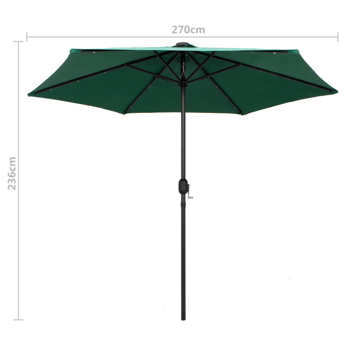 Umbrelă de soare cu LED-uri și stâlp aluminiu, verde, 270 cm - WALTI WALTI