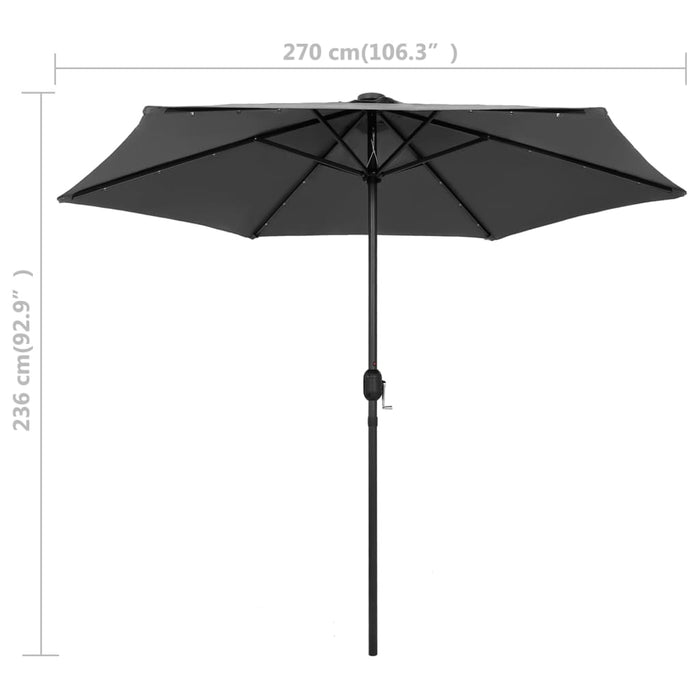 Umbrelă de soare cu LED și stâlp aluminiu, antracit, 270 cm - WALTI WALTI