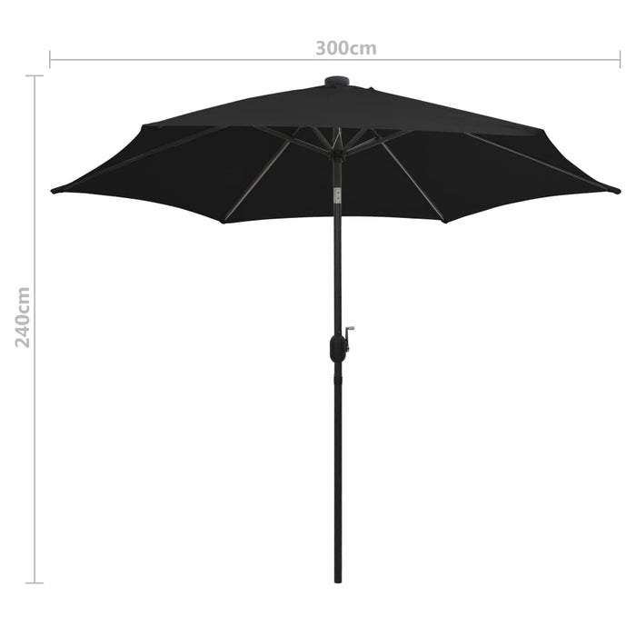 Umbrelă de soare, LED-uri și stâlp aluminiu, negru, 300 cm - WALTI WALTI