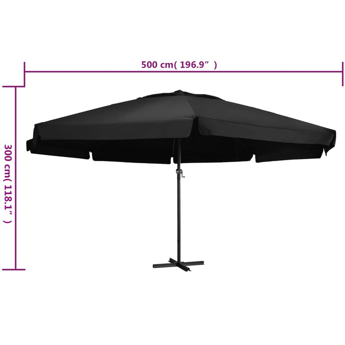 Umbrelă de soare exterior cu stâlp aluminiu, negru, 500 cm - WALTI WALTI