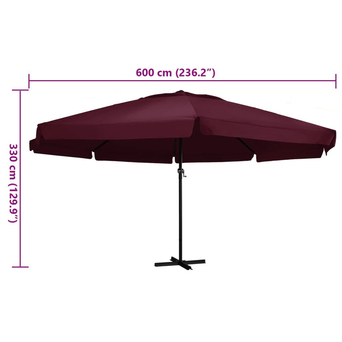 Umbrelă soare de grădină, stâlp din aluminiu, roșu bordo 600 cm - WALTI WALTI