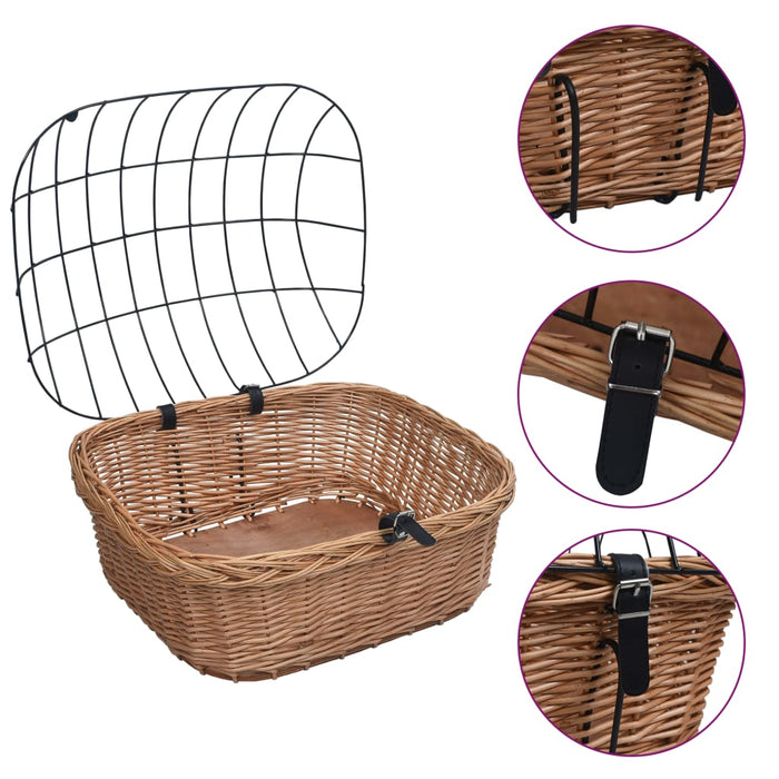Coș frontal bicicletă cu capac, 50x45x35 cm, salcie naturală - WALTI WALTI
