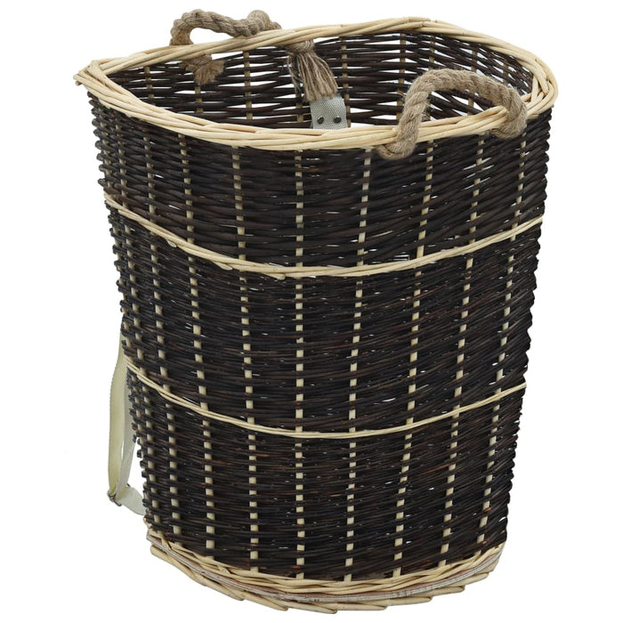 Coș lemne foc cu curele de transport natural 57x51x69 cm salcie - WALTI WALTI