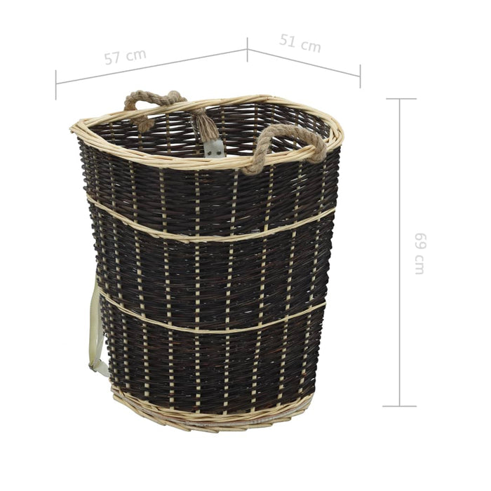 Coș lemne foc cu curele de transport natural 57x51x69 cm salcie - WALTI WALTI