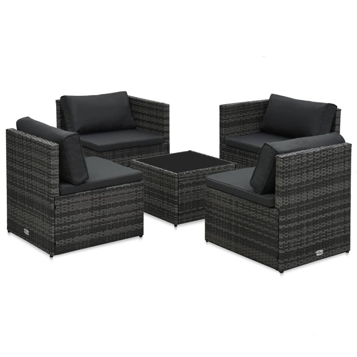 Set mobilier de grădină cu perne, 5 piese, gri, poliratan - WALTI WALTI