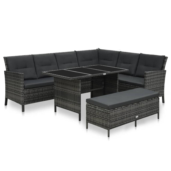 Set mobilier de grădină cu perne, 3 piese, gri, poliratan - WALTI WALTI