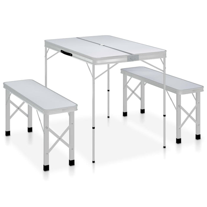 Masă de camping pliabilă cu 2 bănci, alb, aluminiu - WALTI WALTI