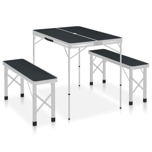 Masă de camping pliabilă cu 2 bănci, gri, aluminiu - WALTI WALTI