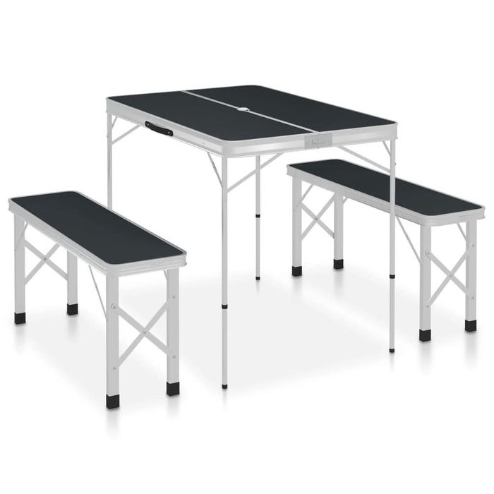 Masă de camping pliabilă cu 2 bănci, gri, aluminiu - WALTI WALTI