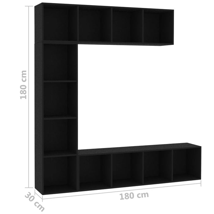 Set dulap cărți/TV, 3 piese, negru, 180x30x180 cm - WALTI WALTI