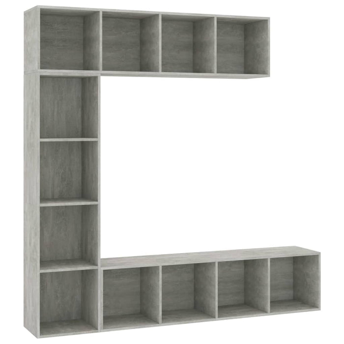 Set bibliotecă/comodă TV, 3 piese, gri beton, 180x30x180 cm - WALTI WALTI