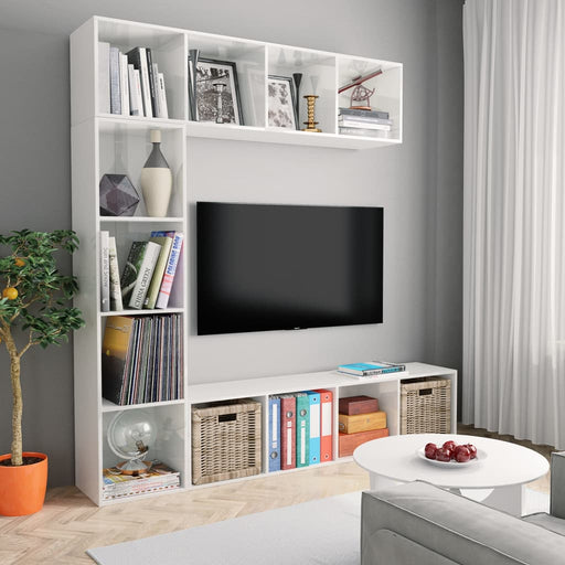 Set bibliotecă TV, 3 piese, alb foarte lucios, 180x30x180 cm - WALTI WALTI