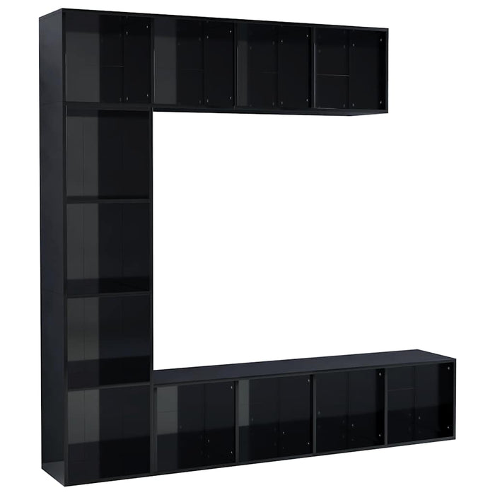 Set bibliotecă/comodă TV, 3 piese, negru lucios, 180x30x180 cm WALTI
