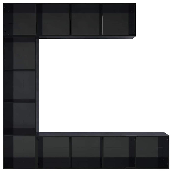 Set bibliotecă/comodă TV, 3 piese, negru lucios, 180x30x180 cm WALTI