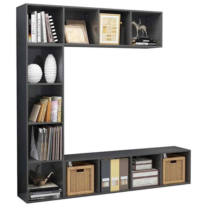 Set bibliotecă TV, 3 piese, gri extralucios, 180x30x180 cm WALTI