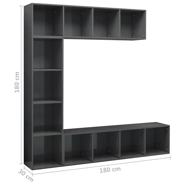 Set bibliotecă TV, 3 piese, gri extralucios, 180x30x180 cm WALTI