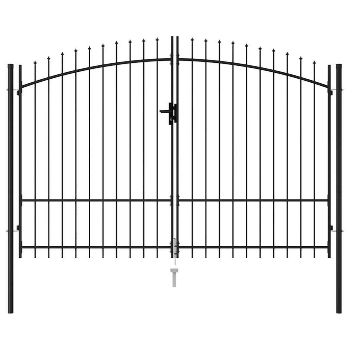 Poartă de gard cu ușă dublă, vârf ascuțit, negru, 3x2 m, oțel - WALTI WALTI