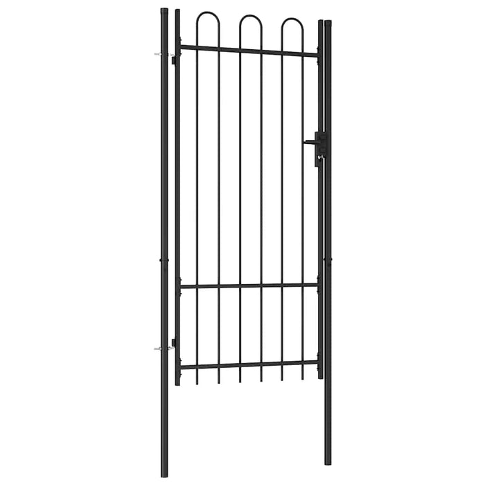 Poartă de gard BOXTEL cu ușă simplă și partea superioară arcuită din oțel, 1x2 m, negru WALTI
