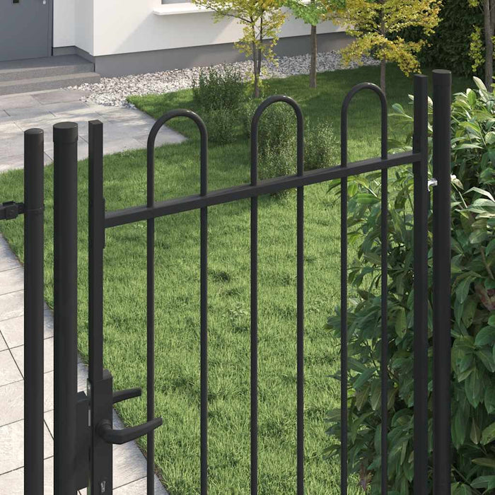 Poartă de gard BOXTEL cu ușă simplă și partea superioară arcuită din oțel, 1x2 m, negru WALTI