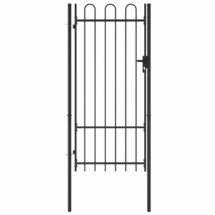 Poartă de gard BOXTEL cu ușă simplă și partea superioară arcuită din oțel, 1x2 m, negru WALTI