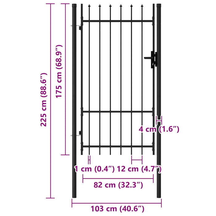 Poartă de gard BOXTEL cu ușă simplă și vârf cu țepi, oțel, 1x1,75 m, negru WALTI