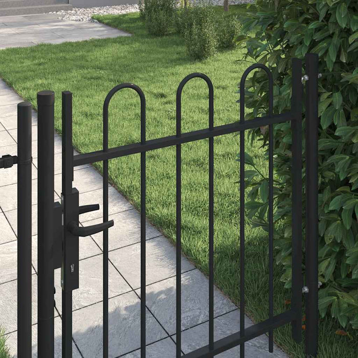 Poartă de gard BOXTEL cu ușă simplă și partea superioară arcuită din oțel, 1x1 m, negru WALTI