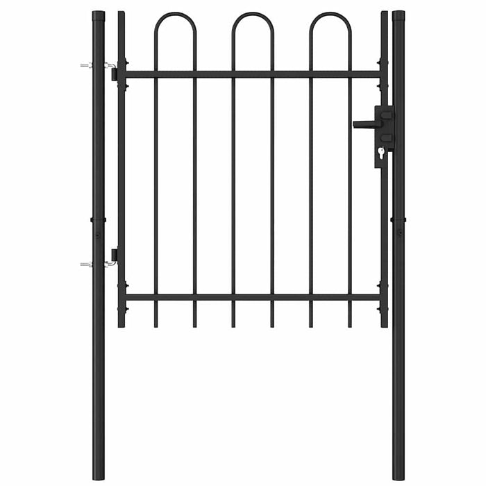 Poartă de gard BOXTEL cu ușă simplă și partea superioară arcuită din oțel, 1x1 m, negru WALTI