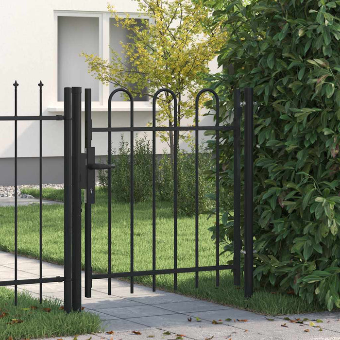Poartă de gard BOXTEL cu ușă simplă și partea superioară arcuită din oțel, 1x1 m, negru WALTI