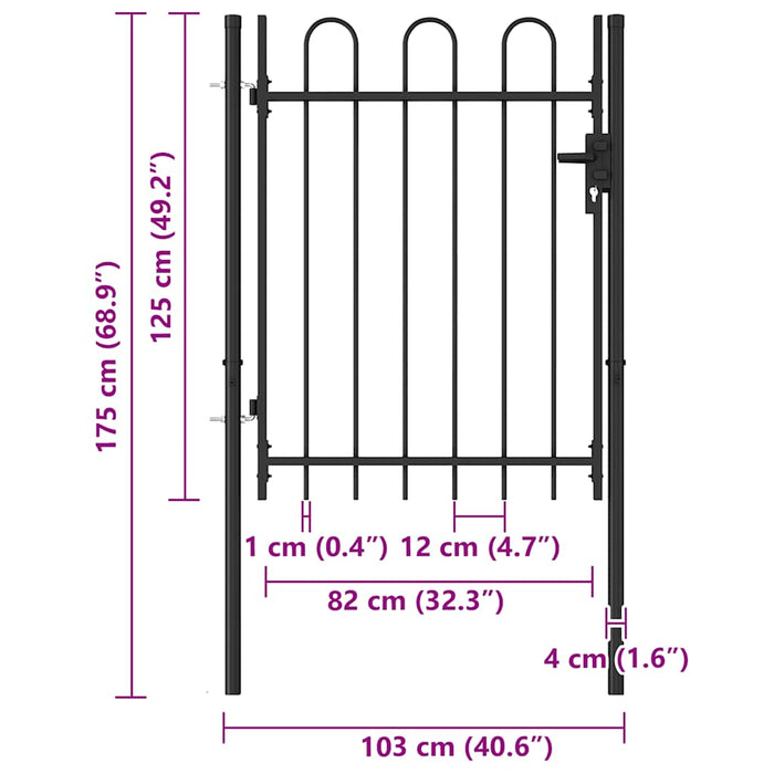 Poartă de gard BOXTEL cu ușă simplă și partea superioară arcuită din oțel, 1x1,2 m, negru - WALTI WALTI