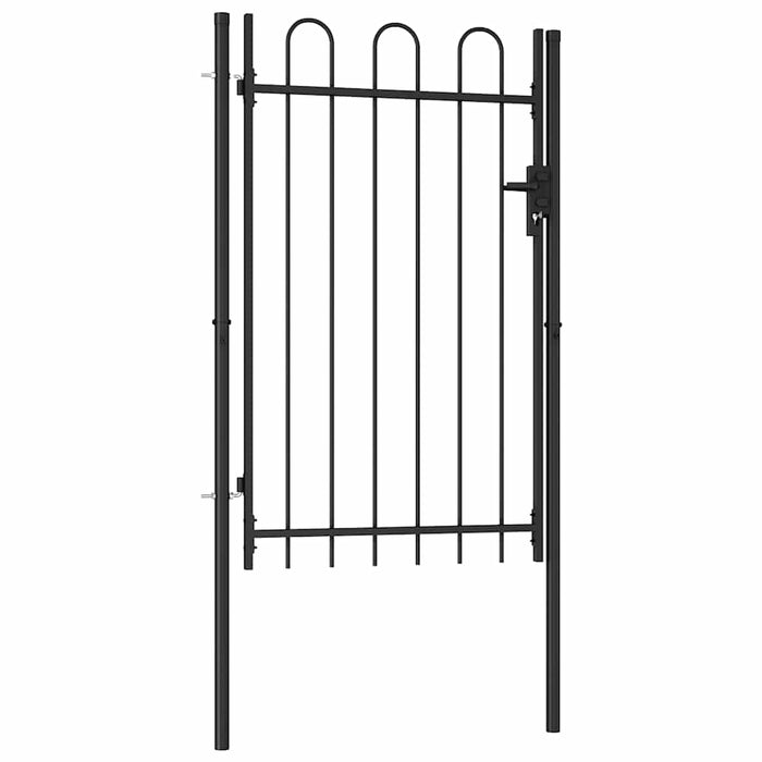 Poartă de gard BOXTEL cu ușă simplă și partea superioară arcuită din oțel, 1x1,5 m, negru - WALTI WALTI