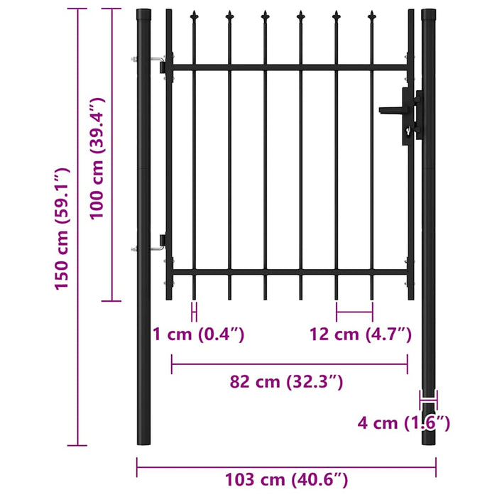 Poartă de gard BOXTEL cu ușă simplă și vârf cu țepi, oțel, 1x1 m, negru WALTI