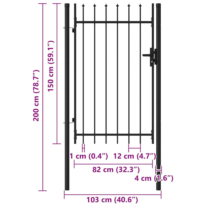 Poartă de gard BOXTEL cu ușă simplă și vârf cu țepi, oțel, 1x1,5 m, negru - WALTI WALTI