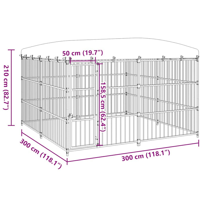 Padoc pentru câini de exterior, cu acoperiș, 300 x 300 x 210 cm - WALTI WALTI