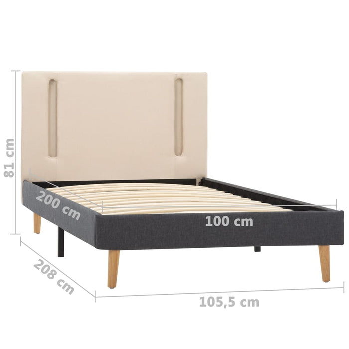Cadru pat cu LED, crem și gri închis, 100 x 200 cm, textil WALTI