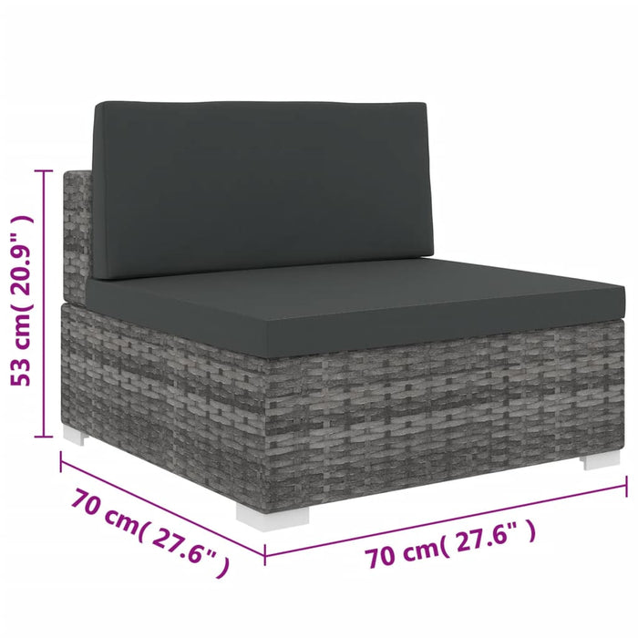 Canapea de mijloc modulară cu perne, gri, poliratan - WALTI WALTI
