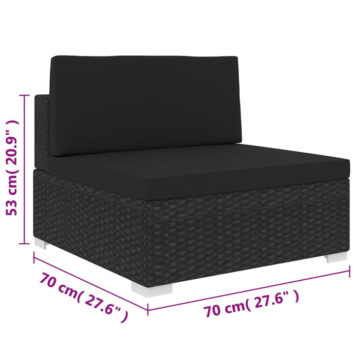 Canapea de mijloc modulară cu perne, negru, poliratan WALTI