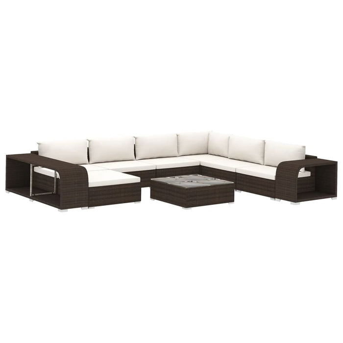 Set mobilier de grădină cu perne, 10 piese, maro, poliratan WALTI