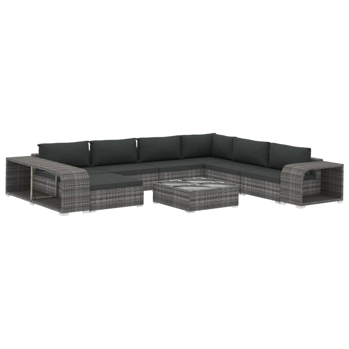 Set mobilier de grădină cu perne, 10 piese, gri, poliratan WALTI