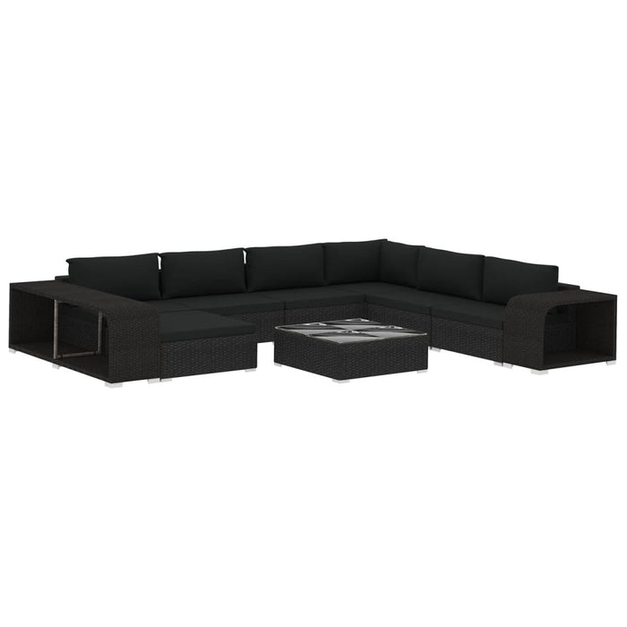Set mobilier de grădină cu perne, 10 piese, negru, poliratan WALTI