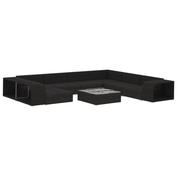 Set mobilier de grădină cu perne, 10 piese, negru, poliratan WALTI