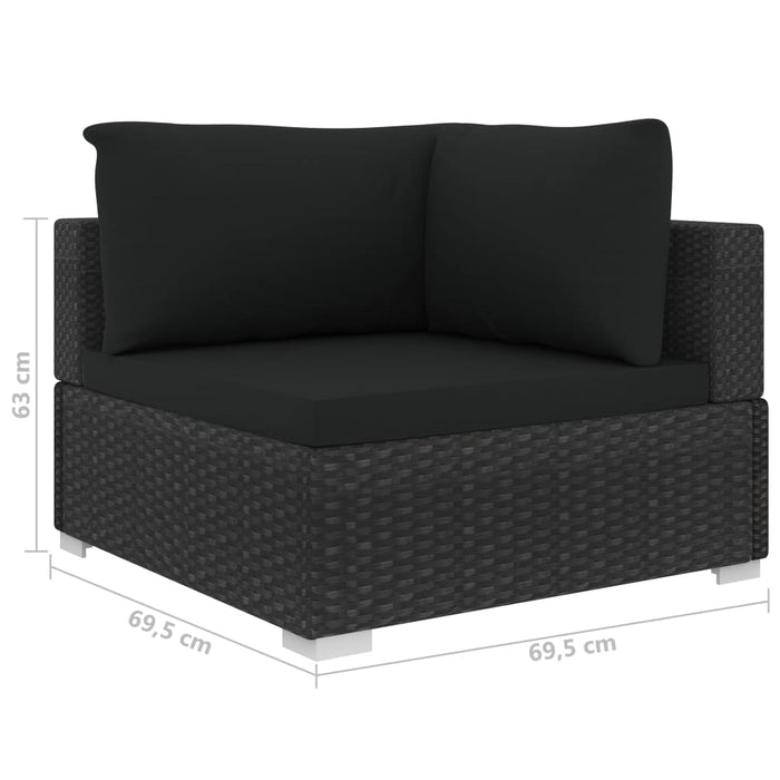Set mobilier de grădină cu perne, 10 piese, negru, poliratan WALTI