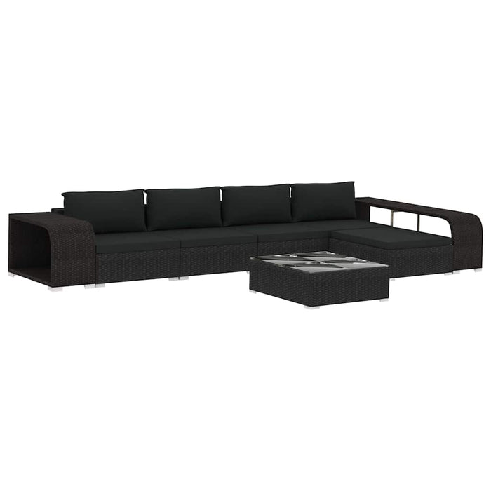 Set mobilier de grădină cu perne, 8 piese, negru, poliratan WALTI