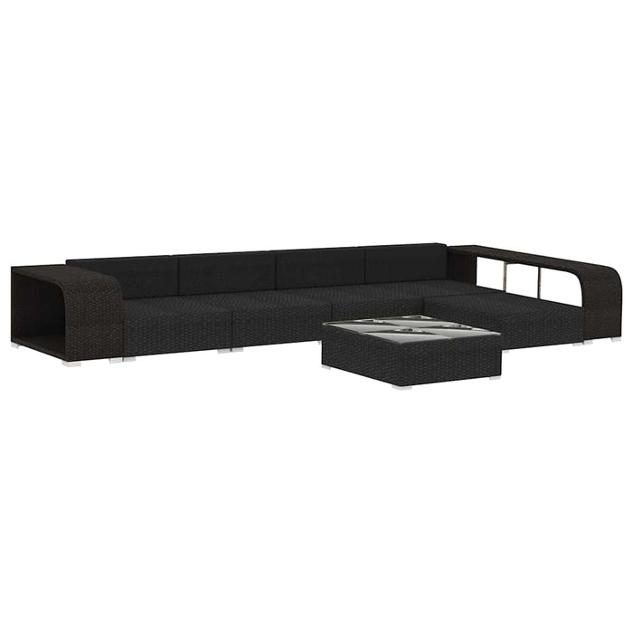 Set mobilier de grădină cu perne, 8 piese, negru, poliratan WALTI